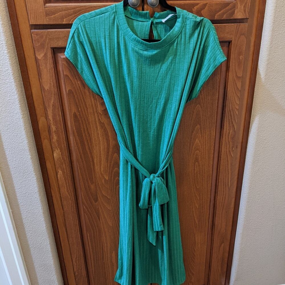 Ces Femme Kelly Green Waist Tie Ribbed Dress Size Small Boutique